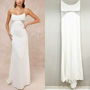 Lulu's Euphoric Eloquence White Mesh Pearls Spaghetti-Strap Slip Maxi Dress
